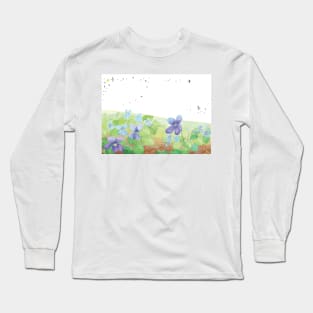 Wild Violet Hill & Swallows Illustration Long Sleeve T-Shirt